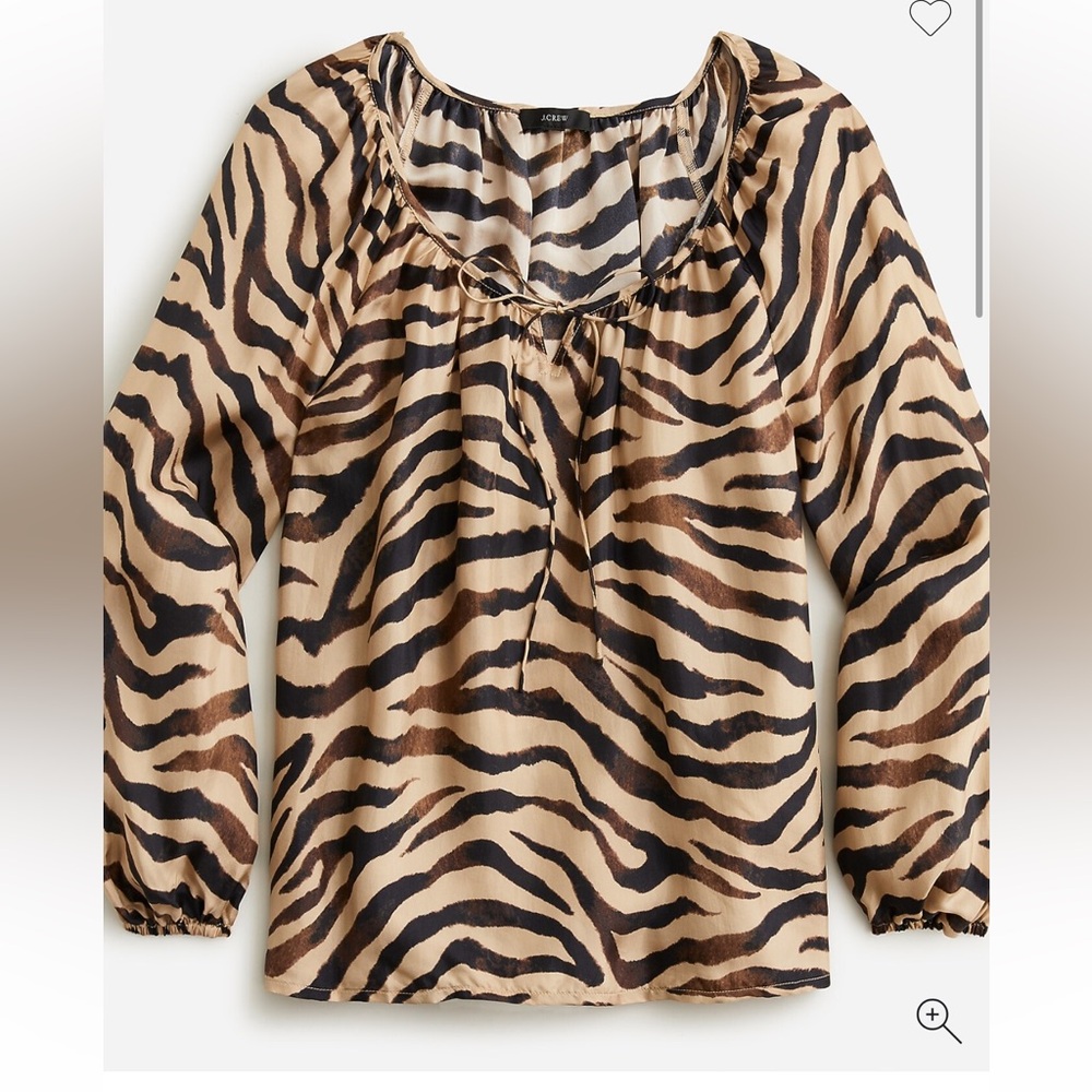 J. Crew Drapey Tie Front Long Sleeve Top Blouse in Zebra Stripe Tan Brown Small